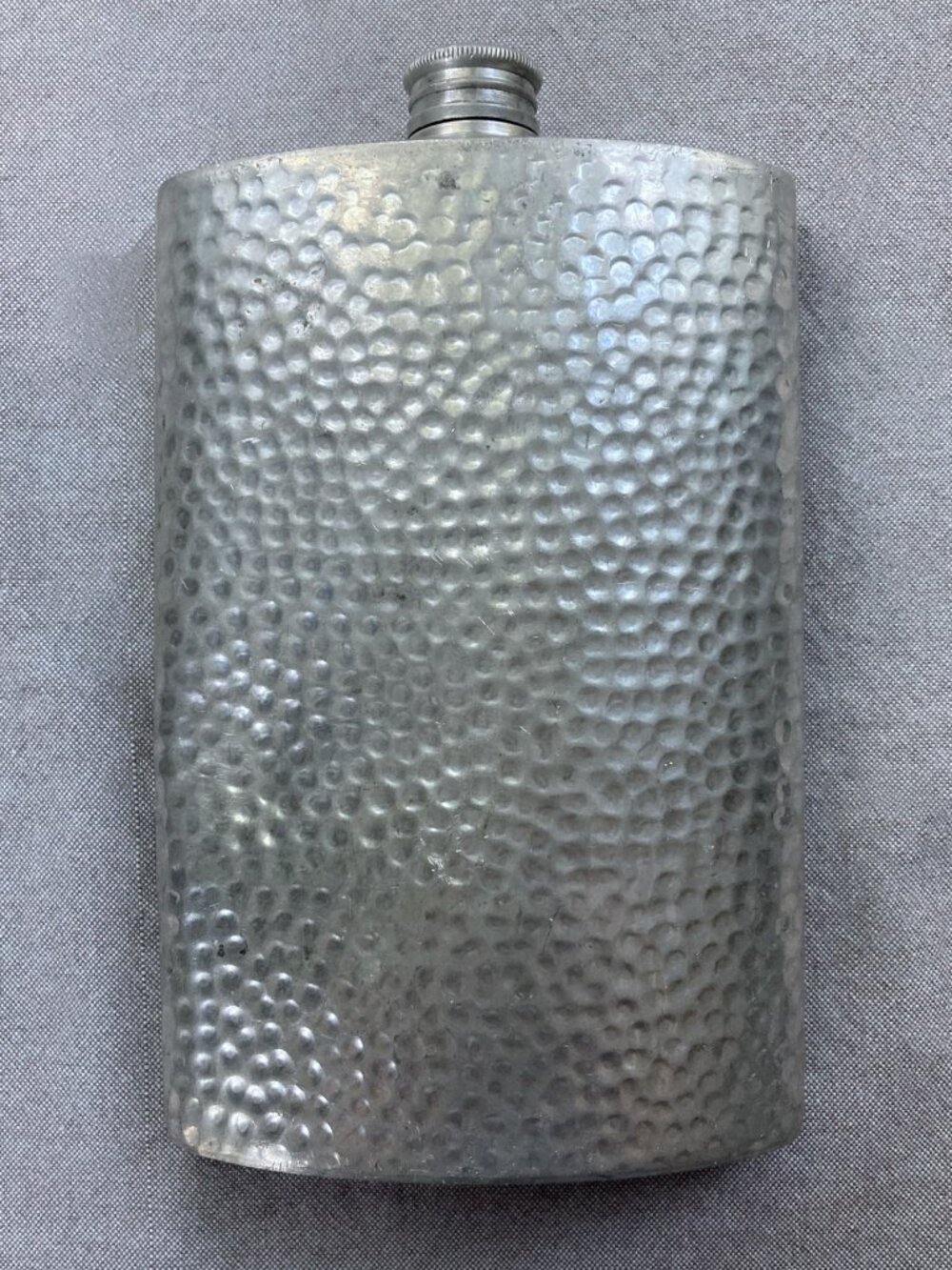 Sheffield England Pewter, 10 oz Hammered Hip Flask, Screw Cap, 6" Tall, Vintage